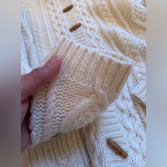 VTG 90s Eddie Bauer Chunky Wool Cable Knit Toggle Cardigan Sweater - Picture 8 of 9